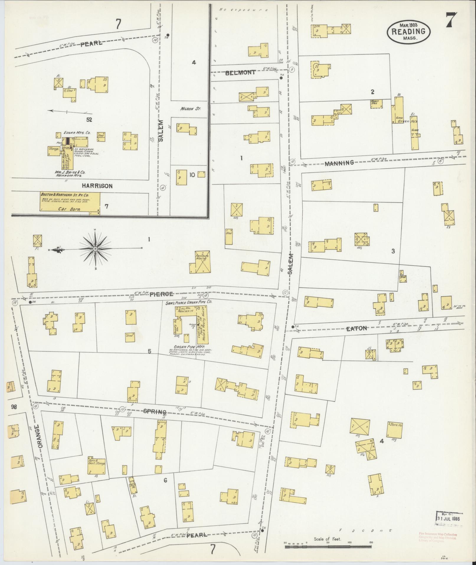 Sanborn Fire Insurance Map from Reading, Middlesex County, Massachusetts (1903), Sheet #0007 - Historic Sanborn Fire Insurance Map Print, vintage old map wall art, antique decor, genealogy gift, Massachusetts Massachusetts map