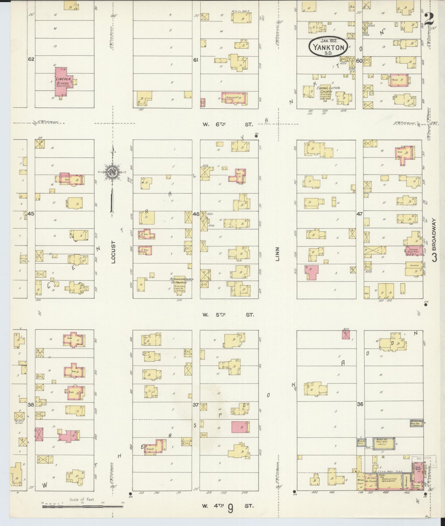 Sanborn Fire Insurance Map from Yankton, Yankton County, South Dakota (1912), Sheet #0002 - Historic Sanborn Fire Insurance Map Print, vintage old map wall art, antique decor, genealogy gift, South Dakota South Dakota map