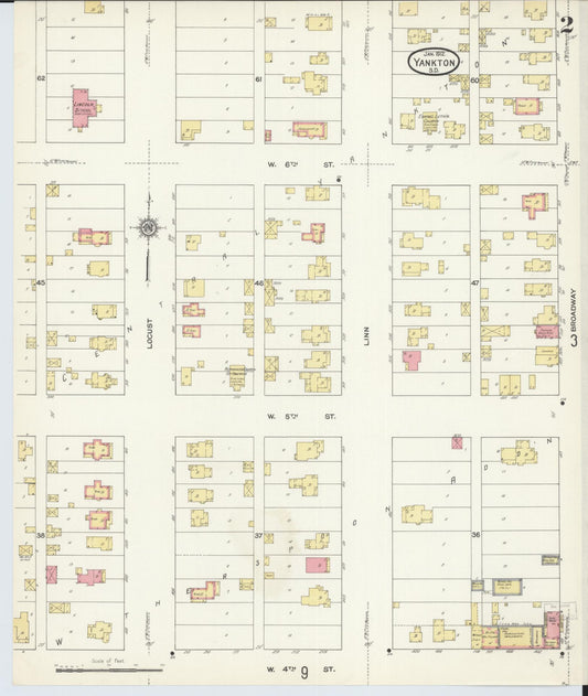 Sanborn Fire Insurance Map from Yankton, Yankton County, South Dakota (1912), Sheet #0002 - Historic Sanborn Fire Insurance Map Print, vintage old map wall art, antique decor, genealogy gift, South Dakota South Dakota map