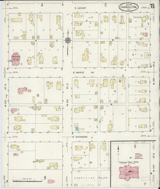 Sanborn Fire Insurance Map from Carrollton, Greene County, Illinois (1914), Sheet #0008 - Historic Sanborn Fire Insurance Map Print, vintage old map wall art, antique decor, genealogy gift, Illinois Illinois map