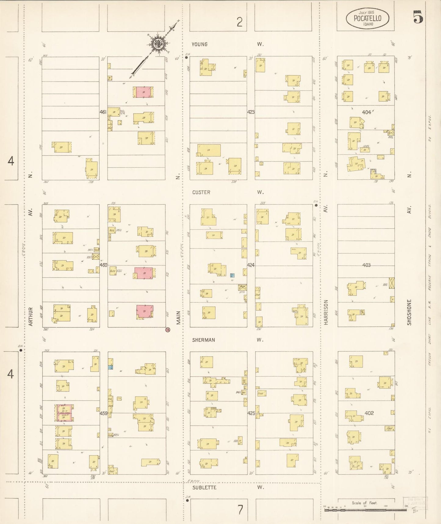 Sanborn Fire Insurance Map from Pocatello, Bannock County, Idaho (1915), Sheet #0005 - Complete Map Set gallery image, historic Sanborn map, vintage wall art, Idaho Idaho