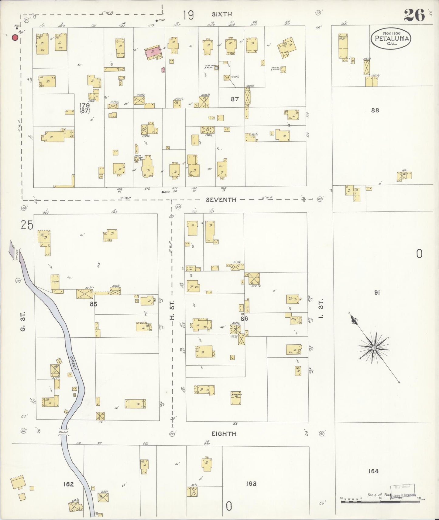 Sanborn Fire Insurance Map from Petaluma, Sonoma County, California (1906), Sheet #0026 - Complete Map Set gallery image, historic Sanborn map, vintage wall art, California California