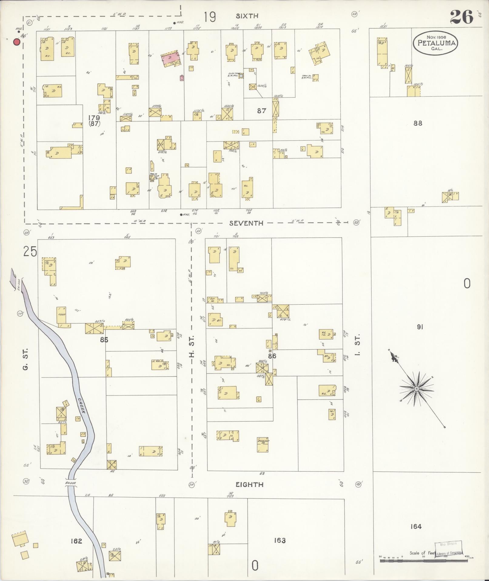 Sanborn Fire Insurance Map from Petaluma, Sonoma County, California (1906), Sheet #0026 - Complete Map Set gallery image, historic Sanborn map, vintage wall art, California California