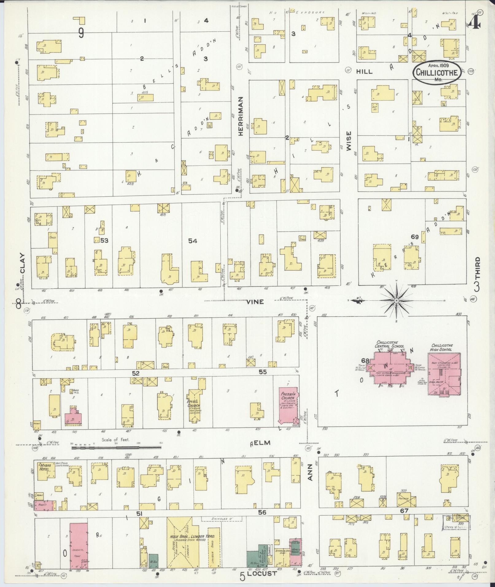 Sanborn Fire Insurance Map from Chillicothe, Livingston County, Missouri (1909), Sheet #0004 - Complete Map Set gallery image, historic Sanborn map, vintage wall art, Missouri Missouri
