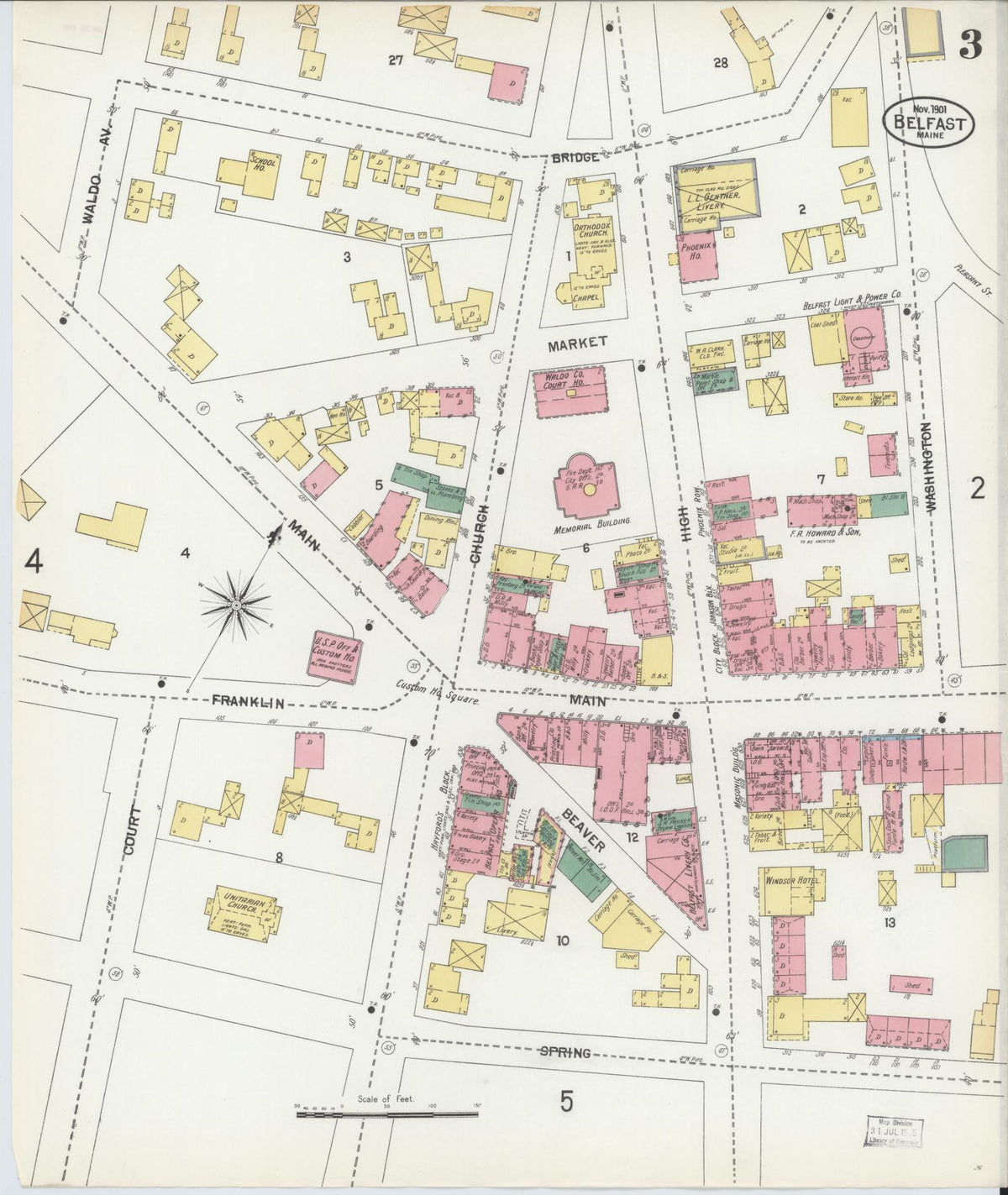 Sanborn Fire Insurance Map from Belfast, Waldo County, Maine (1901), Sheet #0003 - Complete Map Set gallery image, historic Sanborn map, vintage wall art, Maine Maine