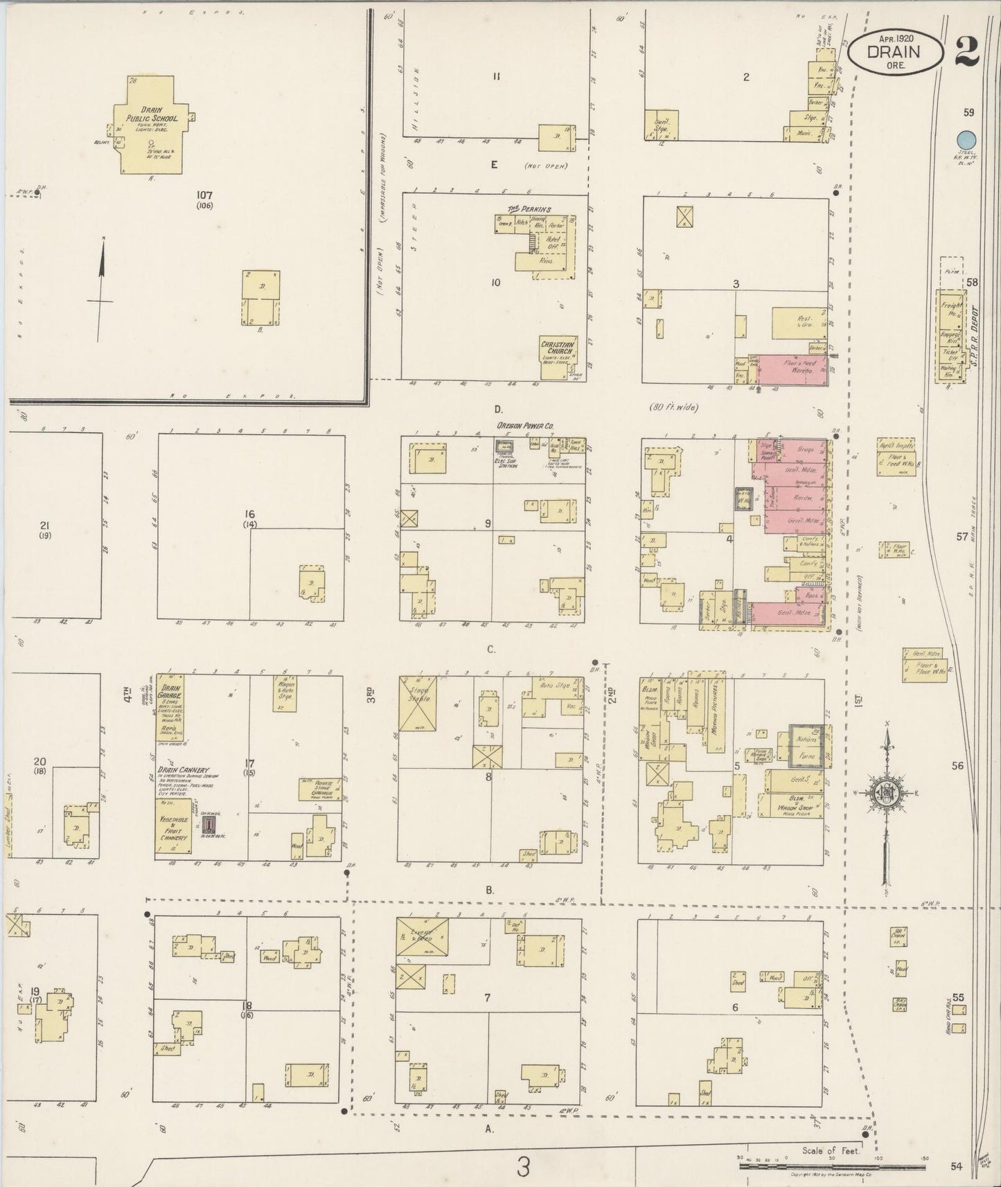 Sanborn Fire Insurance Map from Drain, Douglas County, Oregon (1920), Sheet #0002 - Complete Map Set gallery image, historic Sanborn map, vintage wall art, Oregon Oregon