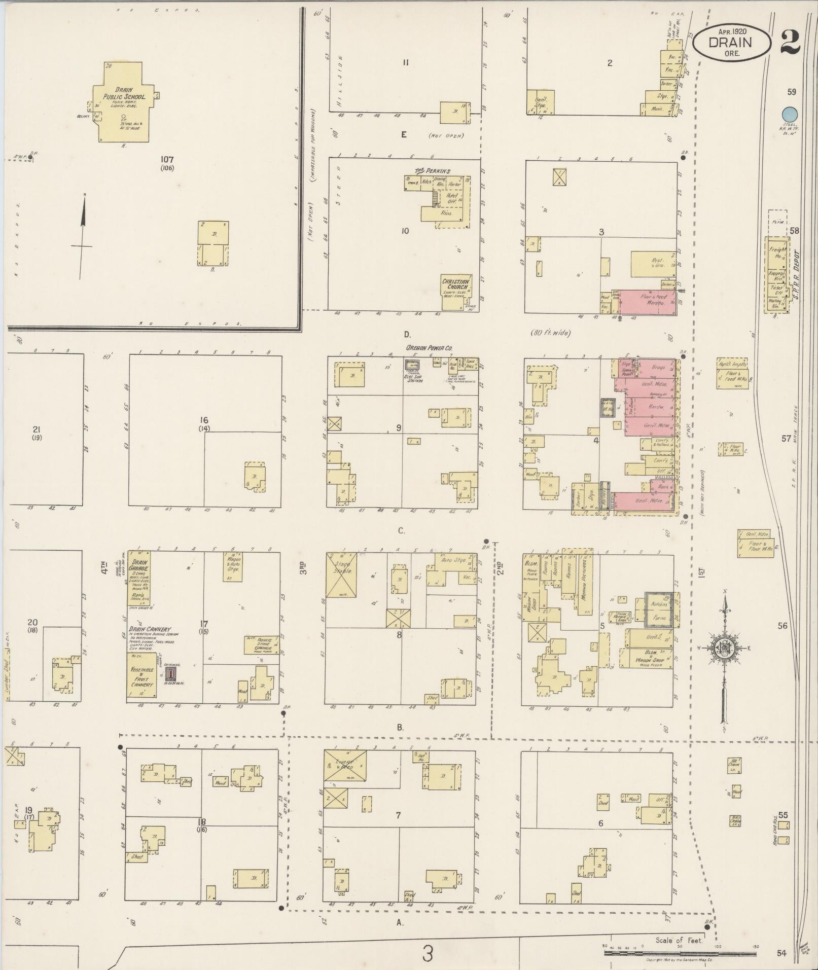 Sanborn Fire Insurance Map from Drain, Douglas County, Oregon (1920), Sheet #0002 - Complete Map Set gallery image, historic Sanborn map, vintage wall art, Oregon Oregon