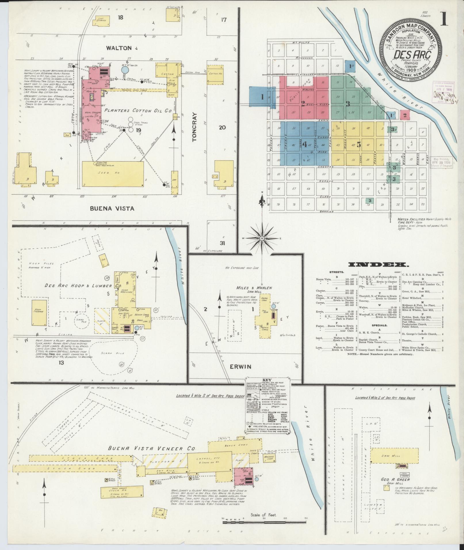Sanborn Fire Insurance Map from Des Arc, Prarrie County, Arkansas (1909), Sheet #0001 - Complete Map Set gallery image, historic Sanborn map, vintage wall art, Arkansas Arkansas