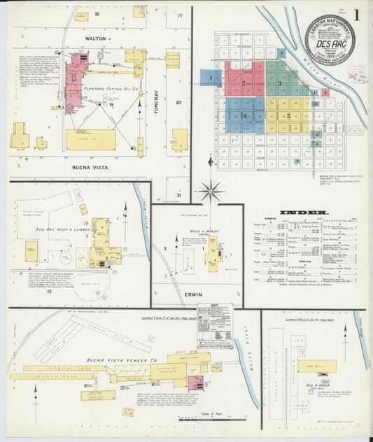 Sanborn Fire Insurance Map from Des Arc, Prarrie County, Arkansas (1909), Sheet #0001 - Complete Map Set gallery image, historic Sanborn map, vintage wall art, Arkansas Arkansas