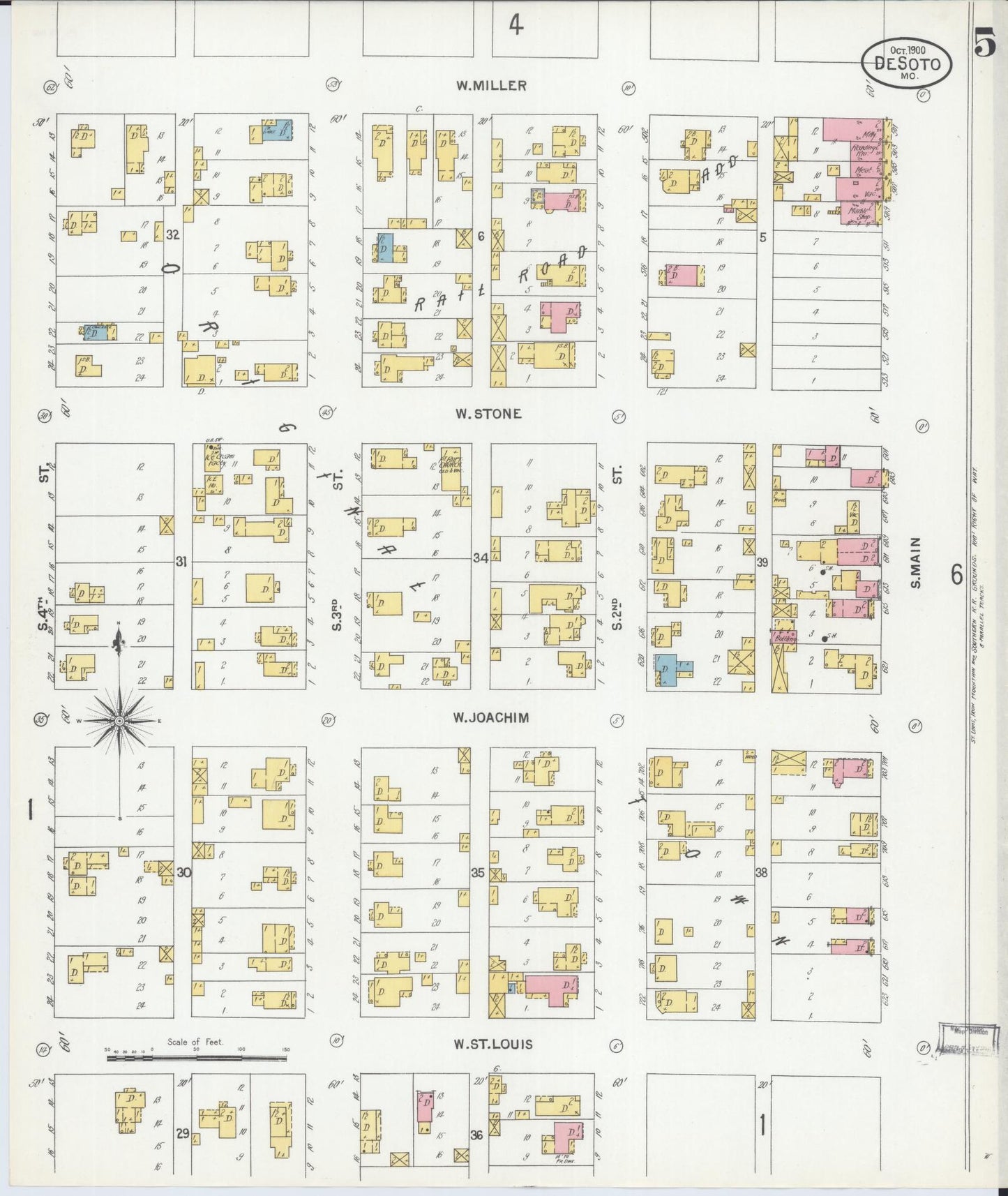 Sanborn Fire Insurance Map from De Soto, Jefferson County, Missouri (1900), Sheet #0005 - Complete Map Set gallery image, historic Sanborn map, vintage wall art, Missouri Missouri