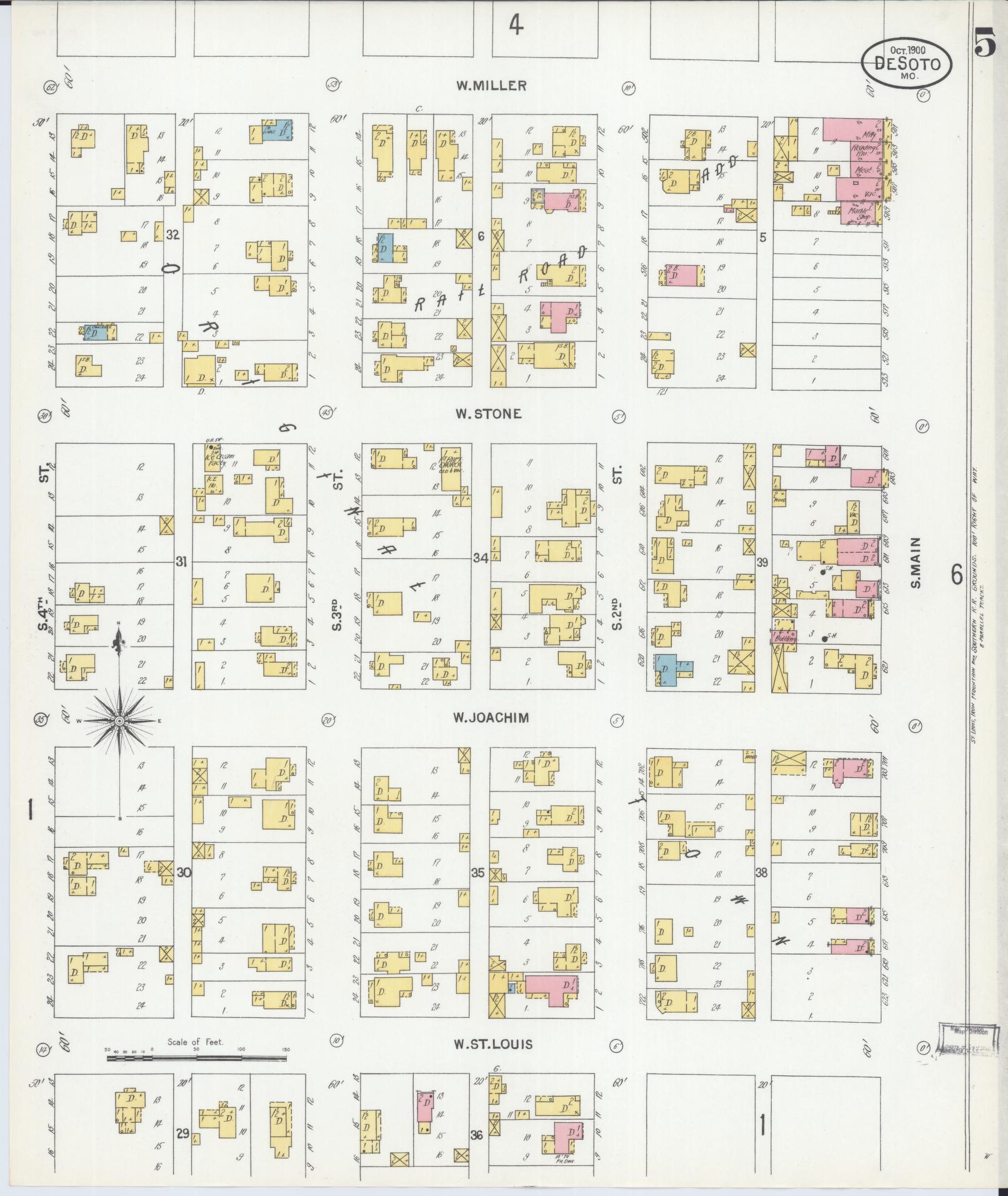 Sanborn Fire Insurance Map from De Soto, Jefferson County, Missouri (1900), Sheet #0005 - Complete Map Set gallery image, historic Sanborn map, vintage wall art, Missouri Missouri