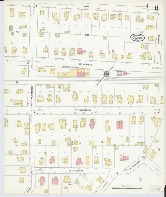 Sanborn Fire Insurance Map from Clyde, Sandusky County, Ohio (1911), Sheet #0008 - Historic Sanborn Fire Insurance Map Print, vintage old map wall art, antique decor, genealogy gift, Ohio Ohio map