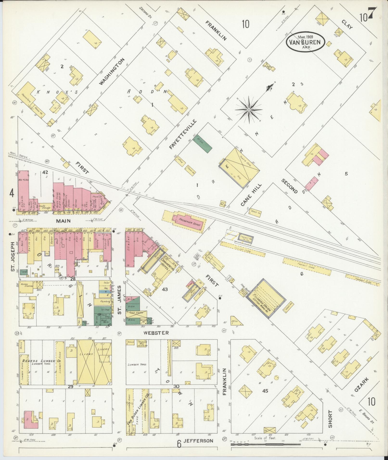 Sanborn Fire Insurance Map from Van Buren, Crawford County, Arkansas (1909), Sheet #0007 - Complete Map Set gallery image, historic Sanborn map, vintage wall art, Arkansas Arkansas