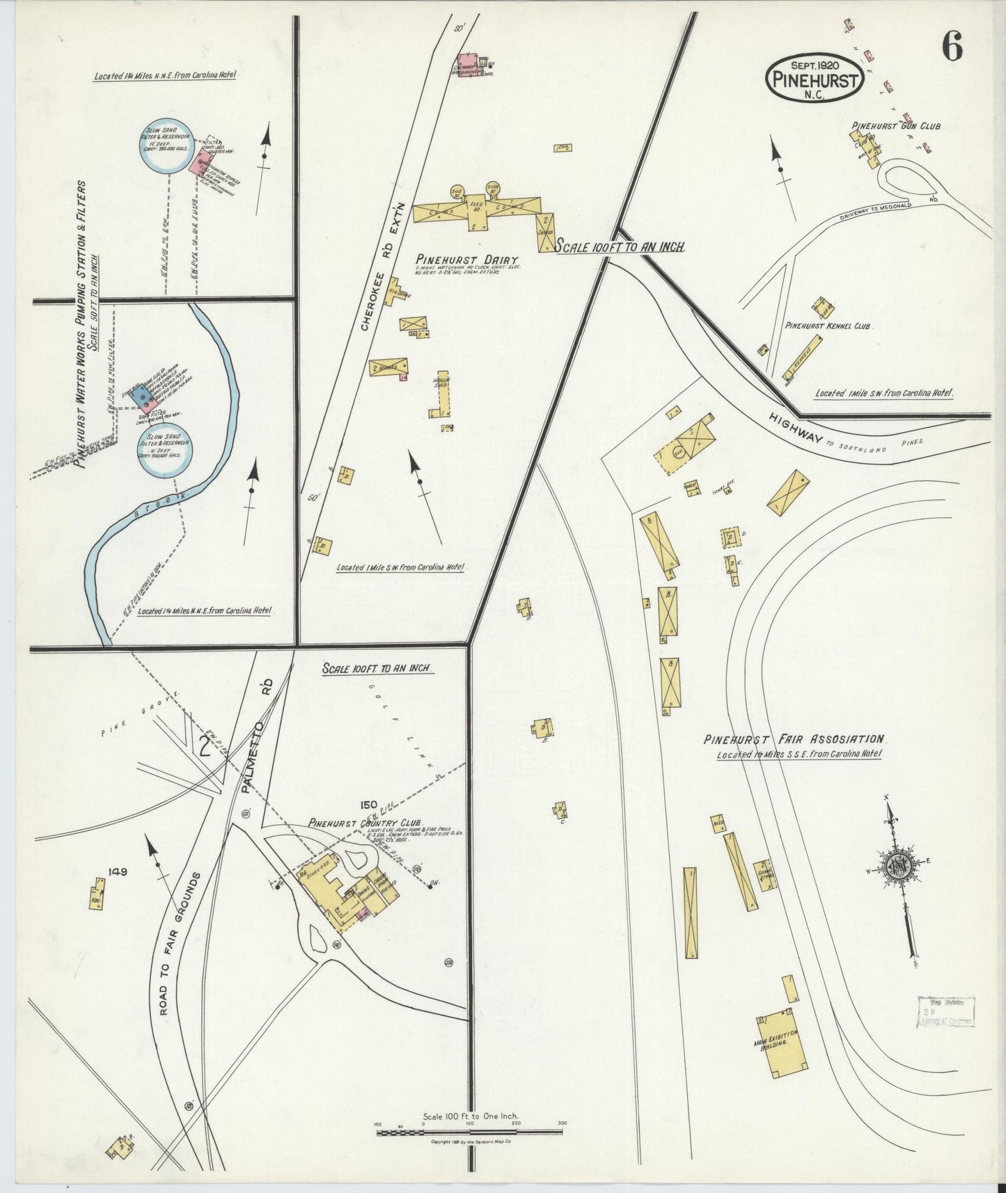 Sanborn Fire Insurance Map from Pinehurst, Moore County, North Carolina (1920), Sheet #0006 - Complete Map Set gallery image, historic Sanborn map, vintage wall art, North Carolina North Carolina