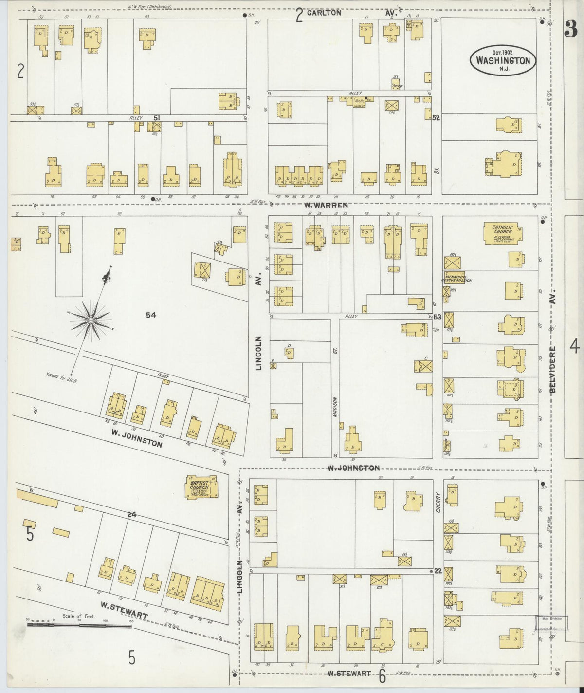 Sanborn Fire Insurance Map from Washington, Warren County, New Jersey (1902), Sheet #0003 - Complete Map Set gallery image, historic Sanborn map, vintage wall art, Washington Washington
