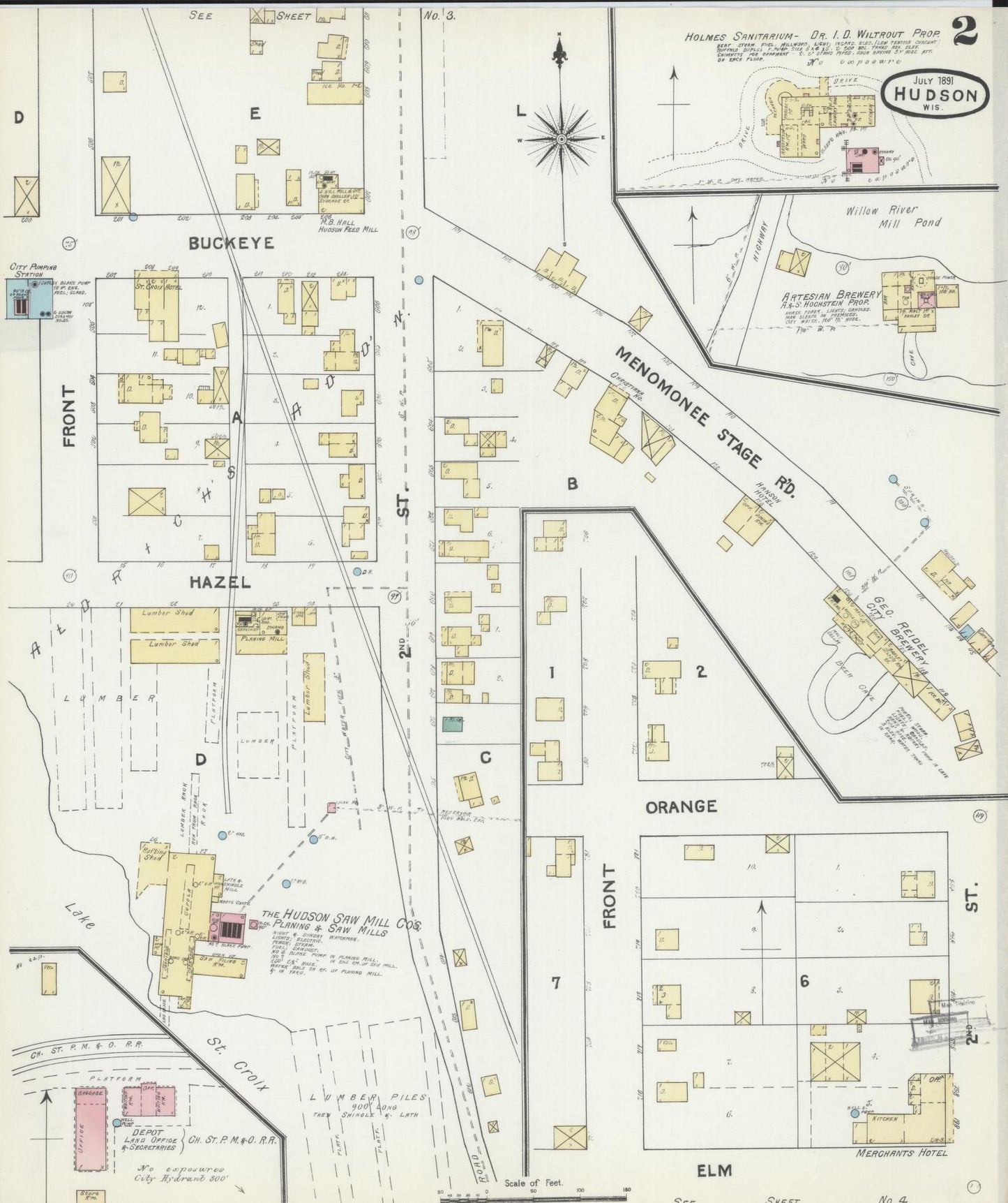 Sanborn Fire Insurance Map from Hudson, St. Croix County, Wisconsin (1891), Sheet #0002 - Complete Map Set gallery image, historic Sanborn map, vintage wall art, Wisconsin Wisconsin