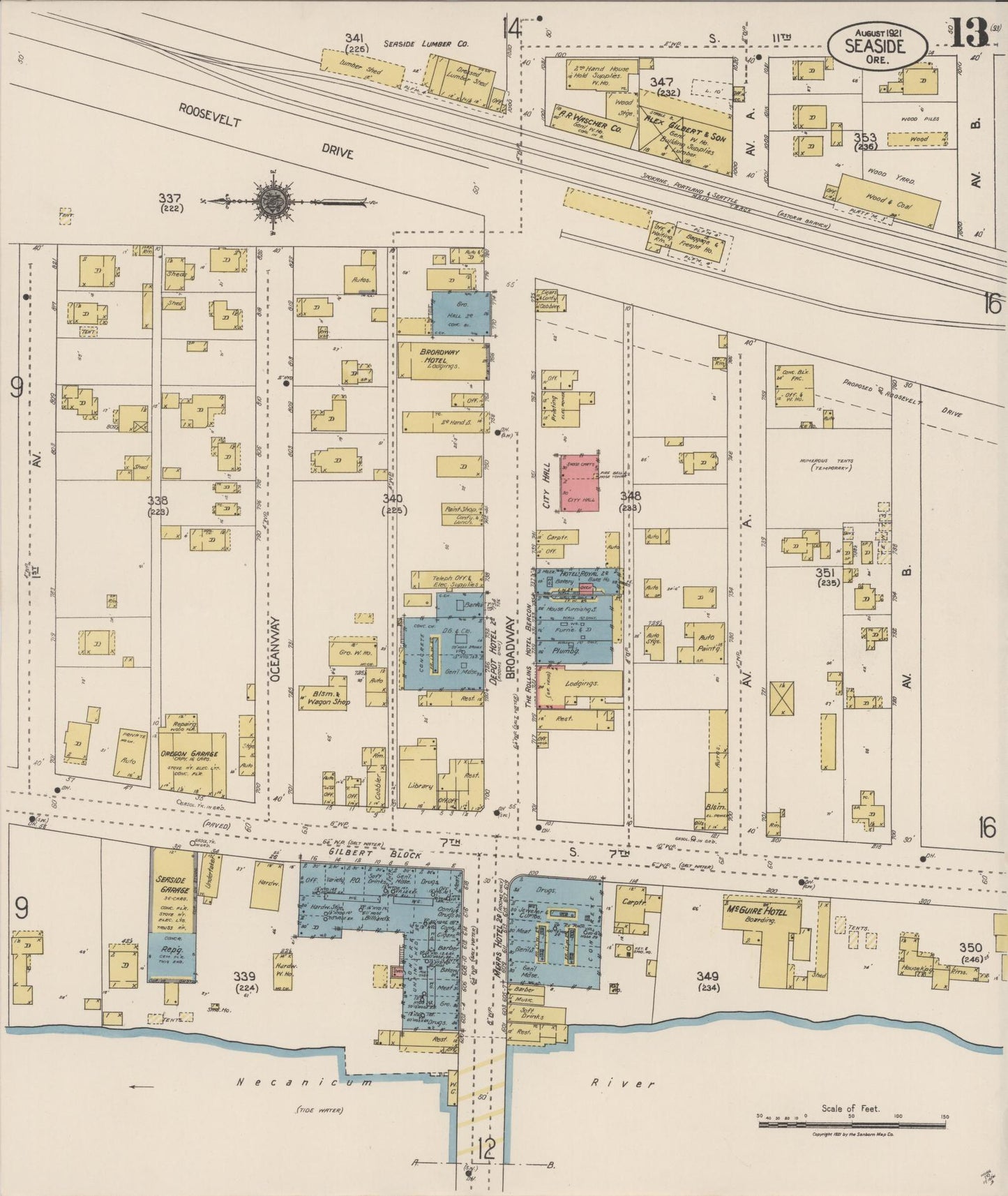 Sanborn Fire Insurance Map from Seaside, Clatsop County, Oregon (1921), Sheet #0013 - Complete Map Set gallery image, historic Sanborn map, vintage wall art, Oregon Oregon