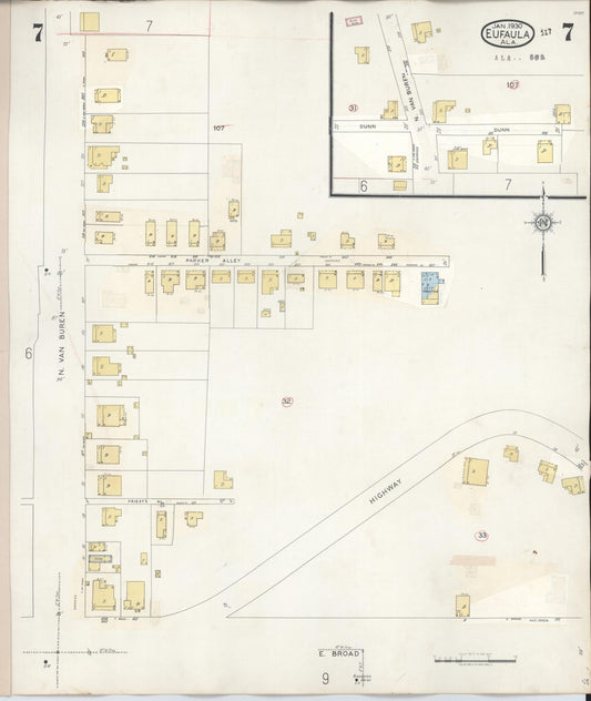 Sanborn Fire Insurance Map from Eufaula, Barbour County, Alabama (1950), Sheet #0007 - Historic Sanborn Fire Insurance Map Print, vintage old map wall art, antique decor, genealogy gift, Alabama Alabama map
