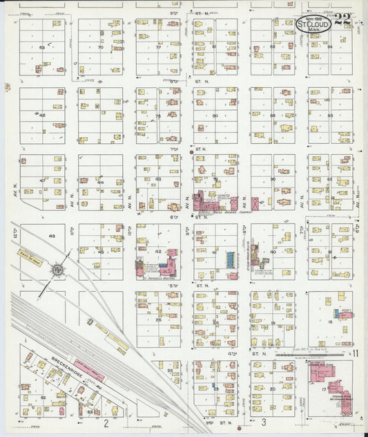 Sanborn Fire Insurance Map from Saint Cloud, Stearns, Benton, and Sherburne Counties, Minnesota (1919), Sheet #0022 - Historic Sanborn Fire Insurance Map Print, vintage old map wall art, antique decor, genealogy gift, Minnesota Minnesota map
