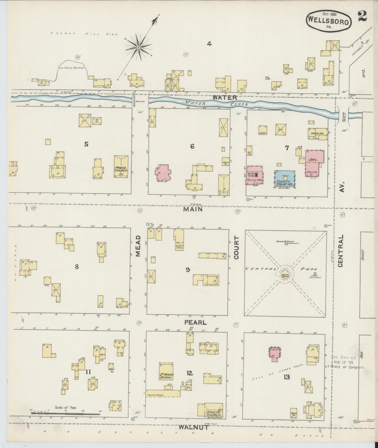Sanborn Fire Insurance Map from Wellsboro, Tioga County, Pennsylvania (1891), Sheet #0002 - Complete Map Set gallery image, historic Sanborn map, vintage wall art, Pennsylvania Pennsylvania
