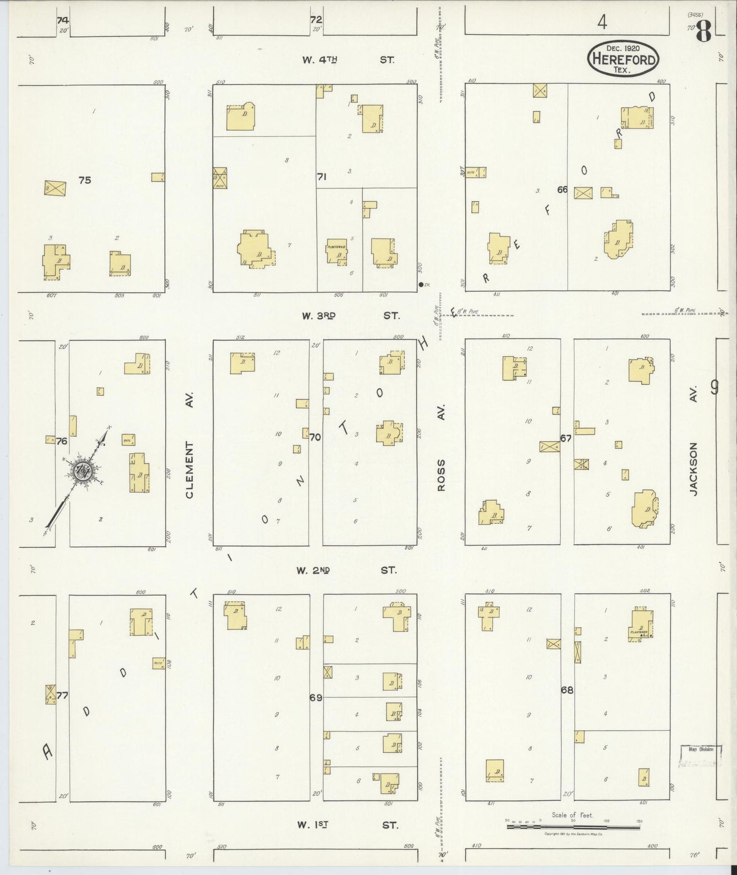 Sanborn Fire Insurance Map from Hereford, Deaf Smith County, Texas (1920), Sheet #0008 - Complete Map Set gallery image, historic Sanborn map, vintage wall art, Texas Texas