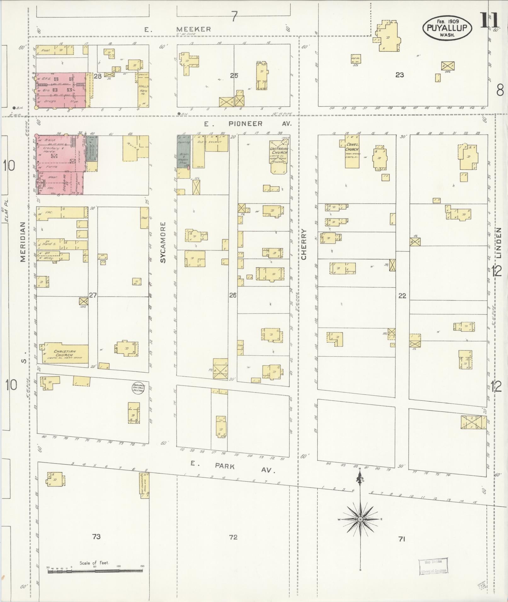 Sanborn Fire Insurance Map from Puyallup, Pierce County, Washington (1909), Sheet #0011 - Complete Map Set gallery image, historic Sanborn map, vintage wall art, Washington Washington