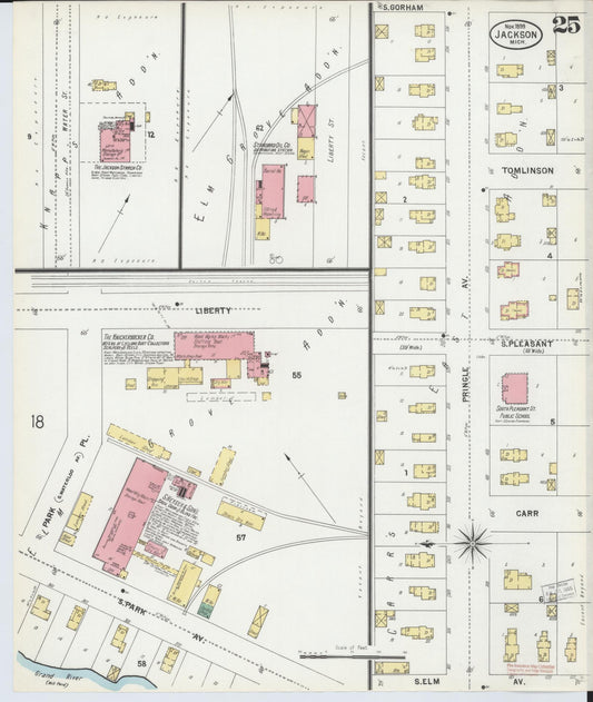Sanborn Fire Insurance Map from Jackson, Jackson County, Michigan (1899), Sheet #0025 - Historic Sanborn Fire Insurance Map Print, vintage old map wall art, antique decor, genealogy gift, Michigan Michigan map