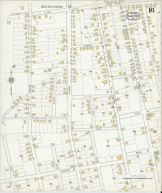 Sanborn Fire Insurance Map from Sumter, Sumter County, South Carolina (1915), Sheet #0016 - Historic Sanborn Fire Insurance Map Print, vintage old map wall art, antique decor, genealogy gift, South Carolina South Carolina map