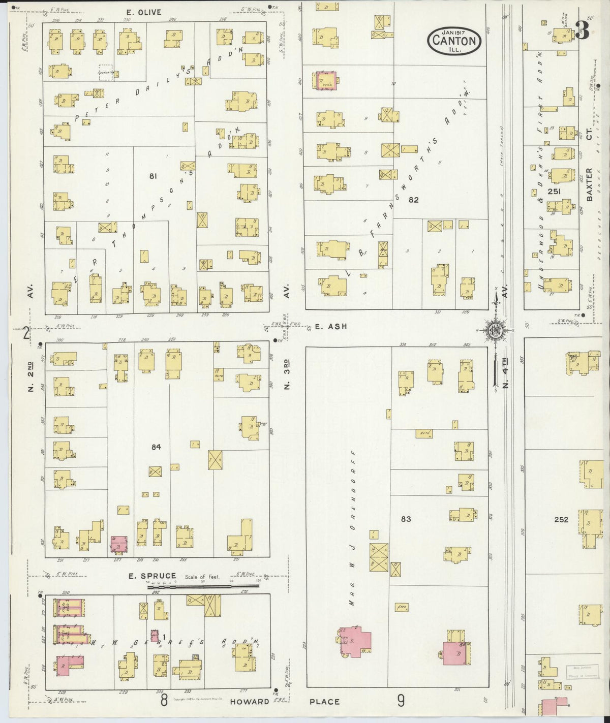 Sanborn Fire Insurance Map from Canton, Fulton County, Illinois (1917), Sheet #0003 - Complete Map Set gallery image, historic Sanborn map, vintage wall art, Illinois Illinois