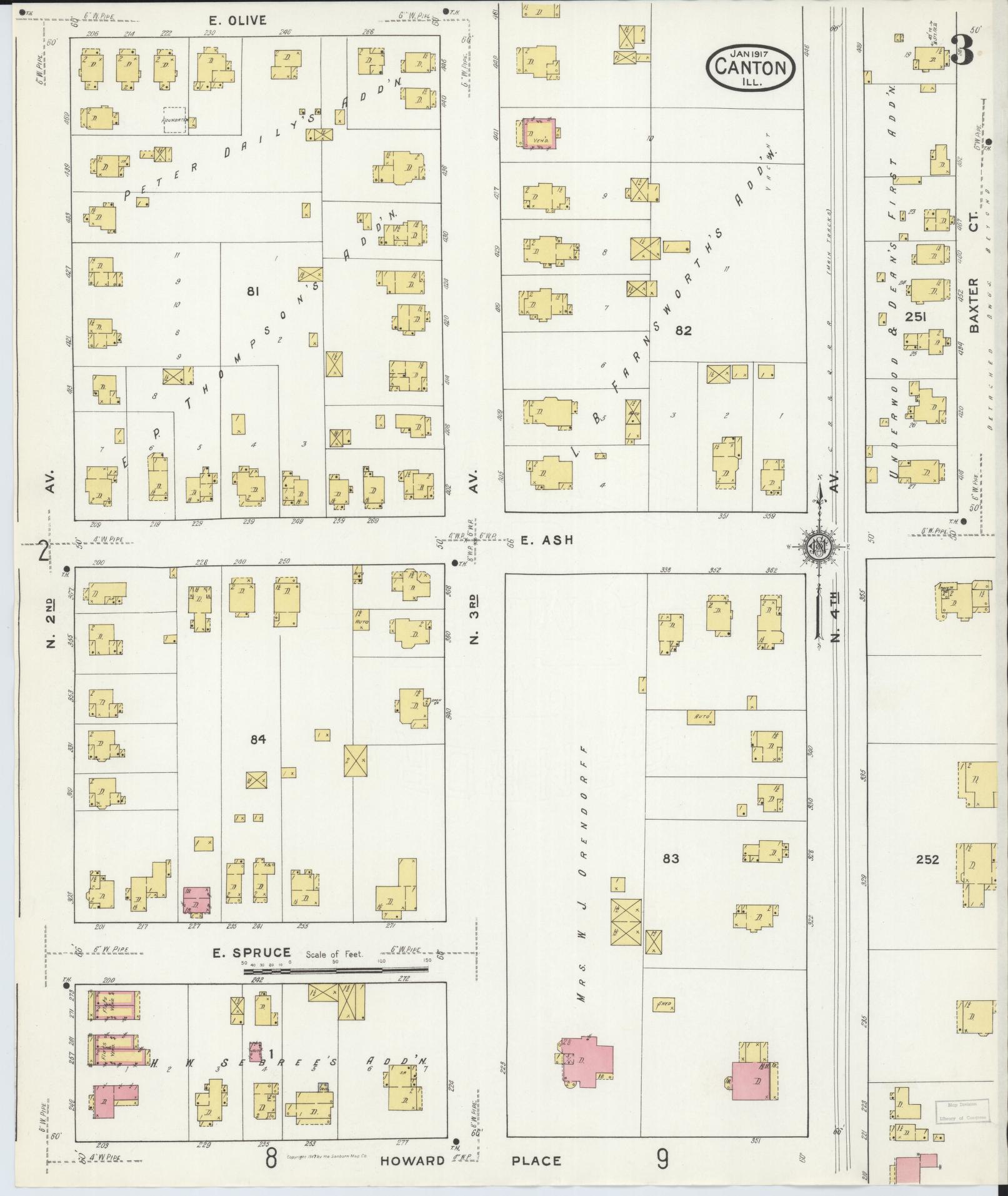 Sanborn Fire Insurance Map from Canton, Fulton County, Illinois (1917), Sheet #0003 - Complete Map Set gallery image, historic Sanborn map, vintage wall art, Illinois Illinois