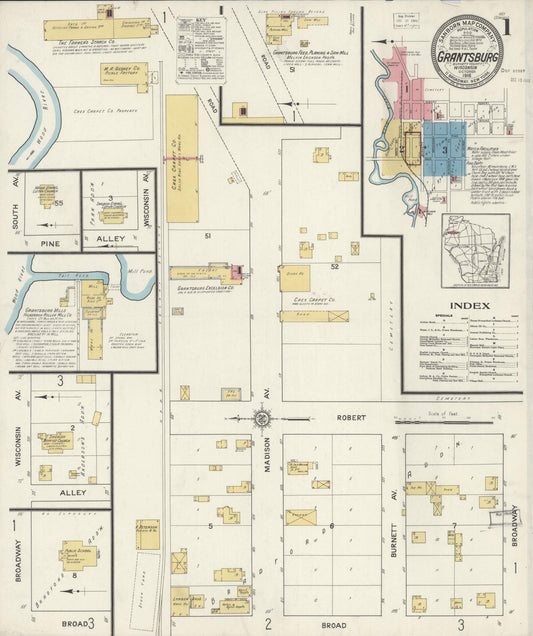 Sanborn Fire Insurance Map from Grantsburg, Burnett County, Wisconsin (1916), Sheet #0001 - Historic Sanborn Fire Insurance Map Print, vintage old map wall art, antique decor, genealogy gift, Wisconsin Wisconsin map