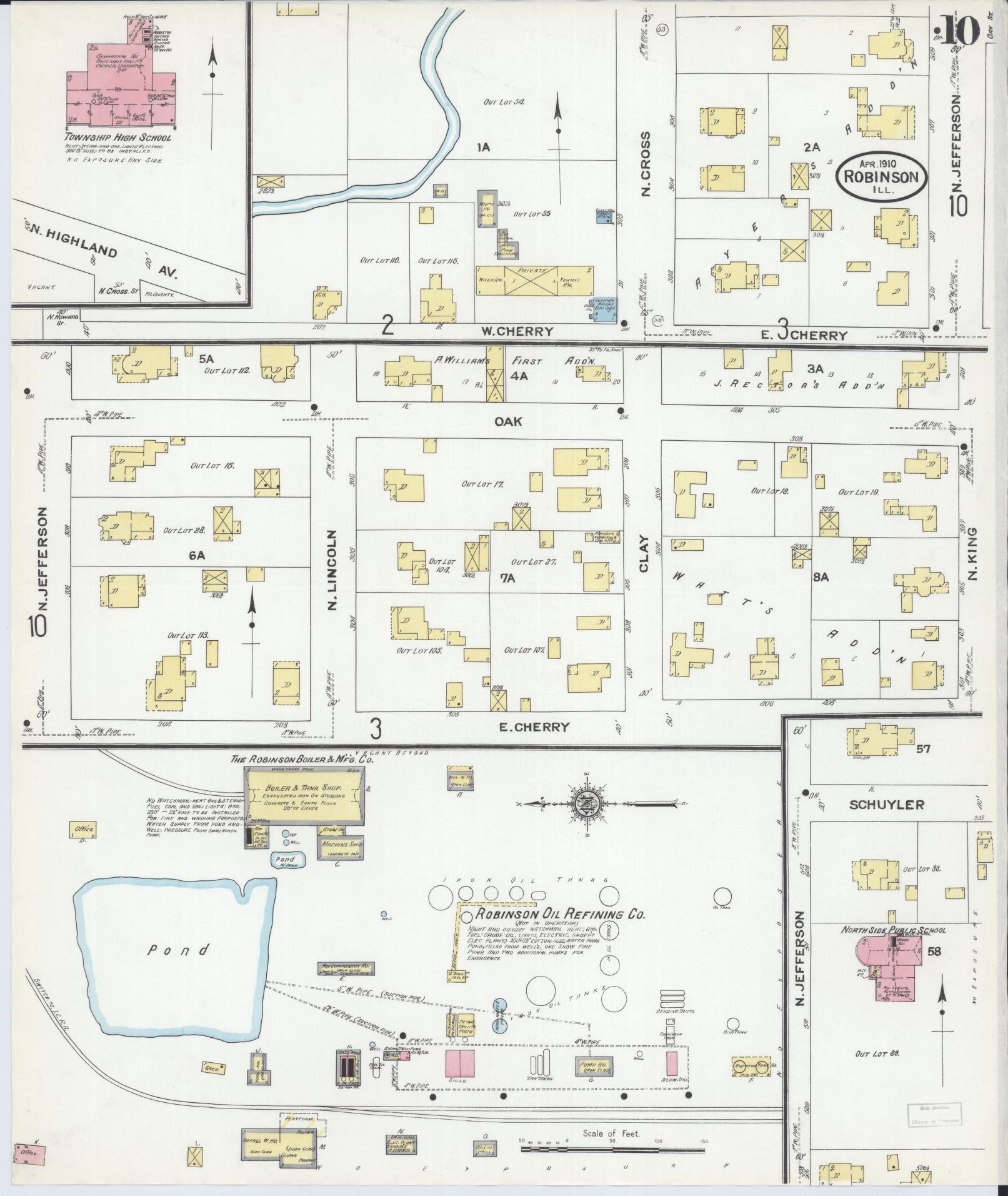 Sanborn Fire Insurance Map from Robinson, Crawford County, Illinois (1910), Sheet #0010 - Historic Sanborn Fire Insurance Map Print, vintage old map wall art, antique decor, genealogy gift, Illinois Illinois map
