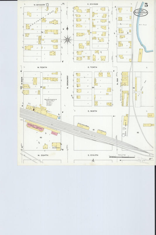 Sanborn Fire Insurance Map from Rochester, Olmsted County, Minnesota (1909), Sheet #0005 - Historic Sanborn Fire Insurance Map Print, vintage old map wall art, antique decor, genealogy gift, Minnesota Minnesota map
