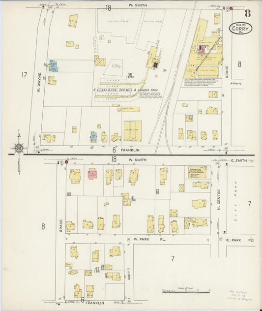 Sanborn Fire Insurance Map from Corry, Erie County, Pennsylvania (1915), Sheet #0008 - Historic Sanborn Fire Insurance Map Print, vintage old map wall art, antique decor, genealogy gift, Pennsylvania Pennsylvania map