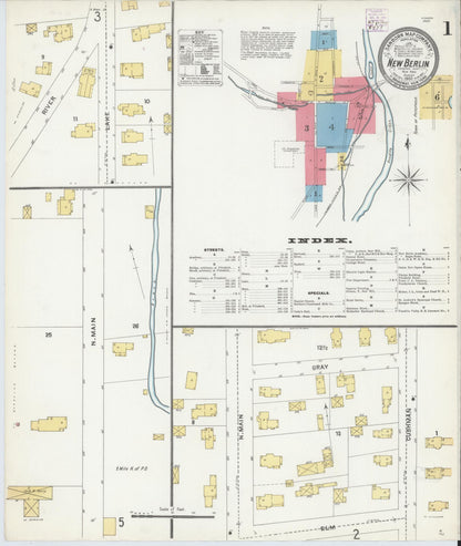 Sanborn Fire Insurance Map from New Berlin, Chenango County, New York (1905), Sheet #0001 - Complete Map Set gallery image, historic Sanborn map, vintage wall art, New York New York