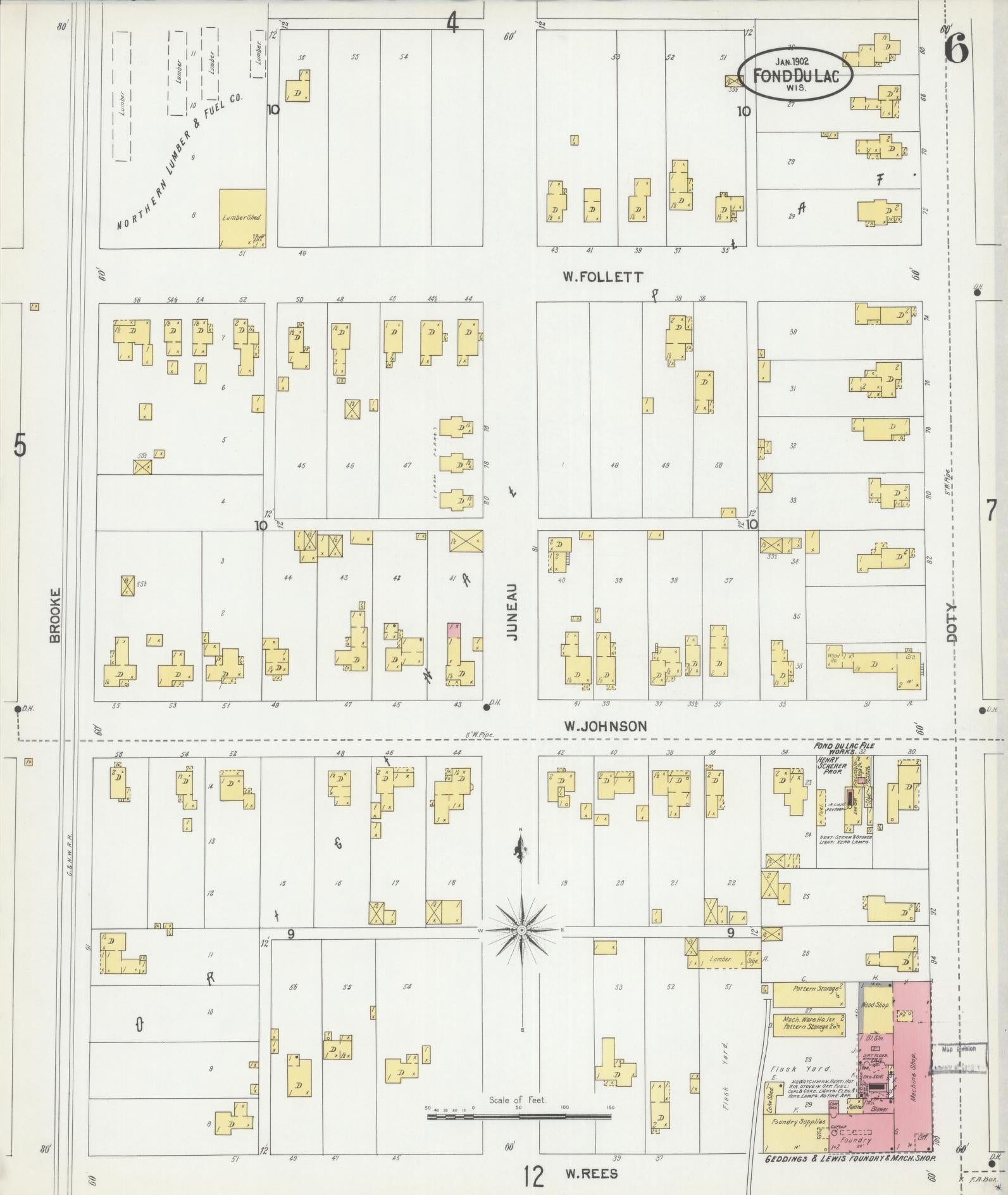 Sanborn Fire Insurance Map from Fond du Lac, Fond du Lac County, Wisconsin (1902), Sheet #0006 - Historic Sanborn Fire Insurance Map Print, vintage old map wall art, antique decor, genealogy gift, Wisconsin Wisconsin map