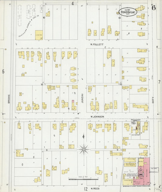 Sanborn Fire Insurance Map from Fond du Lac, Fond du Lac County, Wisconsin (1902), Sheet #0006 - Historic Sanborn Fire Insurance Map Print, vintage old map wall art, antique decor, genealogy gift, Wisconsin Wisconsin map