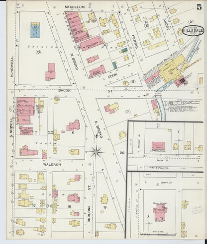 Sanborn Fire Insurance Map from Hillsdale, Hillsdale County, Michigan (1893), Sheet #0005 - Complete Map Set gallery image, historic Sanborn map, vintage wall art, Michigan Michigan