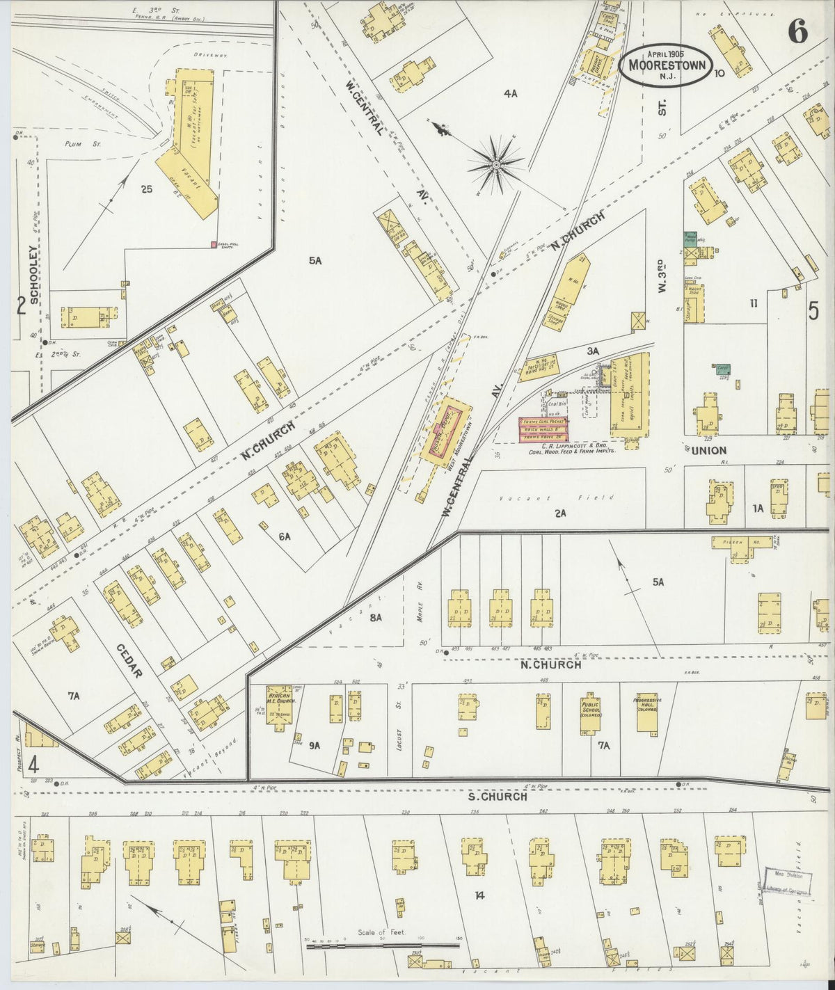 Sanborn Fire Insurance Map from Moorestown, Burlington County, New Jersey (1905), Sheet #0006 - Complete Map Set gallery image, historic Sanborn map, vintage wall art, New Jersey New Jersey