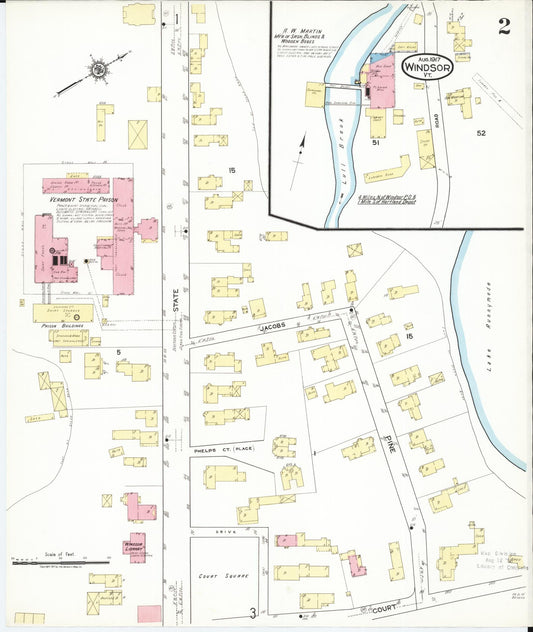 Sanborn Fire Insurance Map from Windsor, Windsor County, Vermont (1917), Sheet #0002 - Historic Sanborn Fire Insurance Map Print, vintage old map wall art, antique decor, genealogy gift, Vermont Vermont map