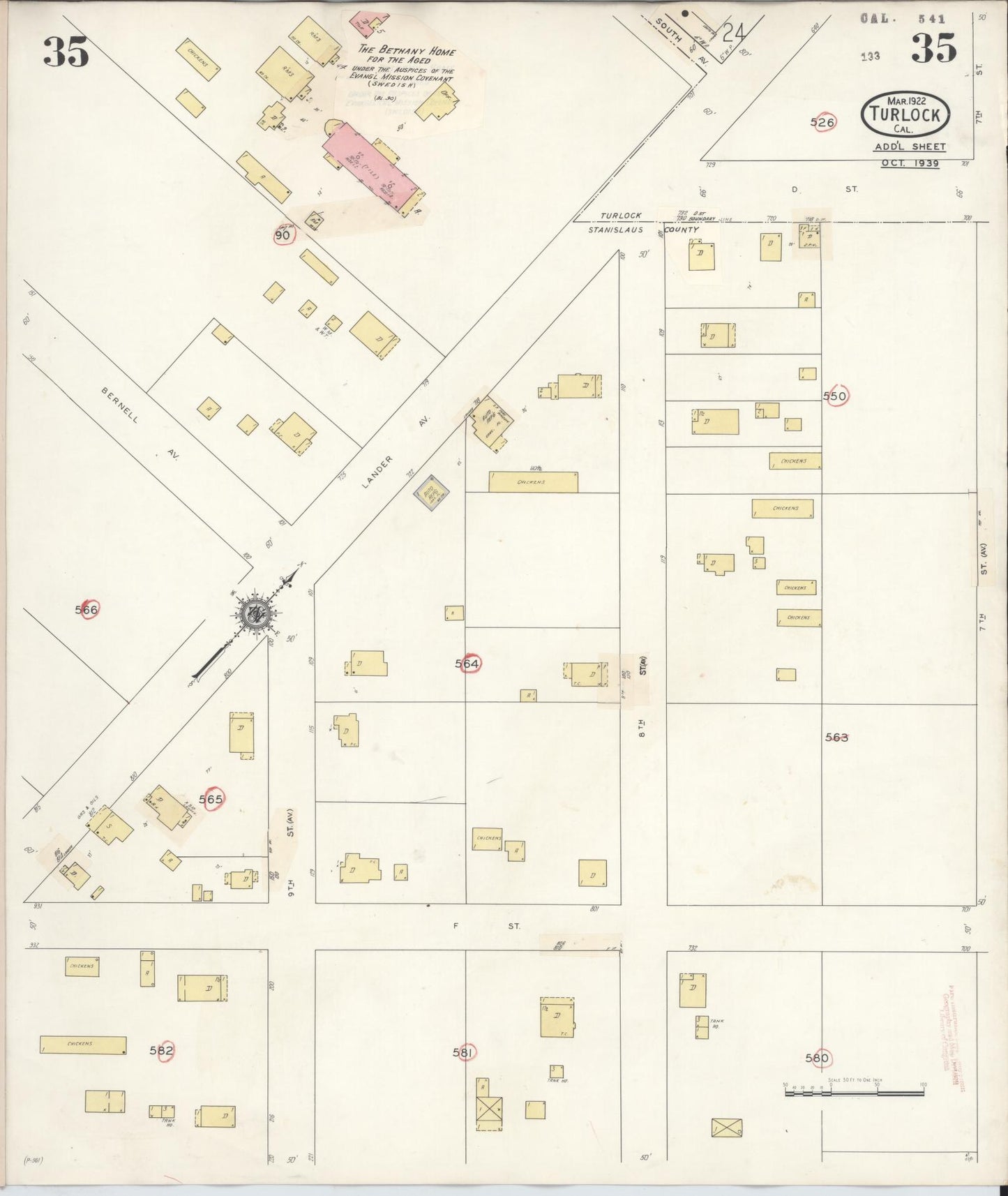 Sanborn Fire Insurance Map from Turlock, Stanislaus County, California (1943), Sheet #0035 - Complete Map Set gallery image, historic Sanborn map, vintage wall art, California California
