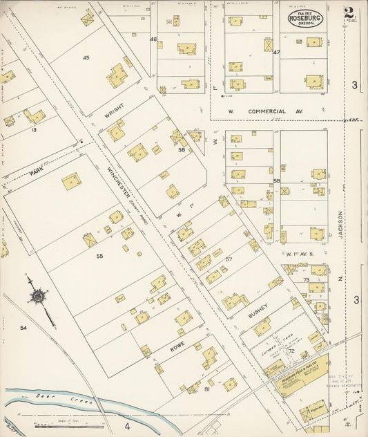 Sanborn Fire Insurance Map from Roseburg, Douglas County, Oregon (1912), Sheet #0002 - Historic Sanborn Fire Insurance Map Print, vintage old map wall art, antique decor, genealogy gift, Oregon Oregon map