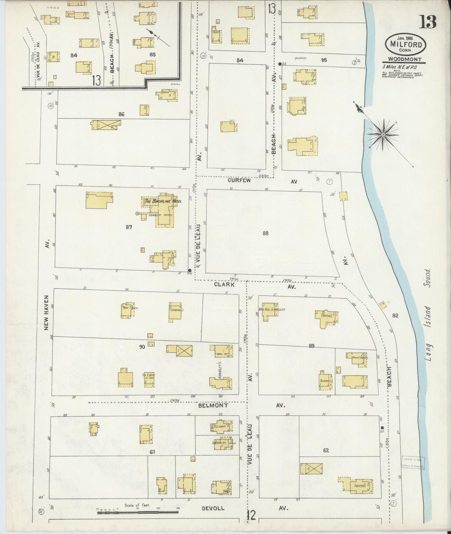 Sanborn Fire Insurance Map from Milford, New Haven County, Connecticut (1906), Sheet #0013 - Complete Map Set gallery image, historic Sanborn map, vintage wall art, Connecticut Connecticut