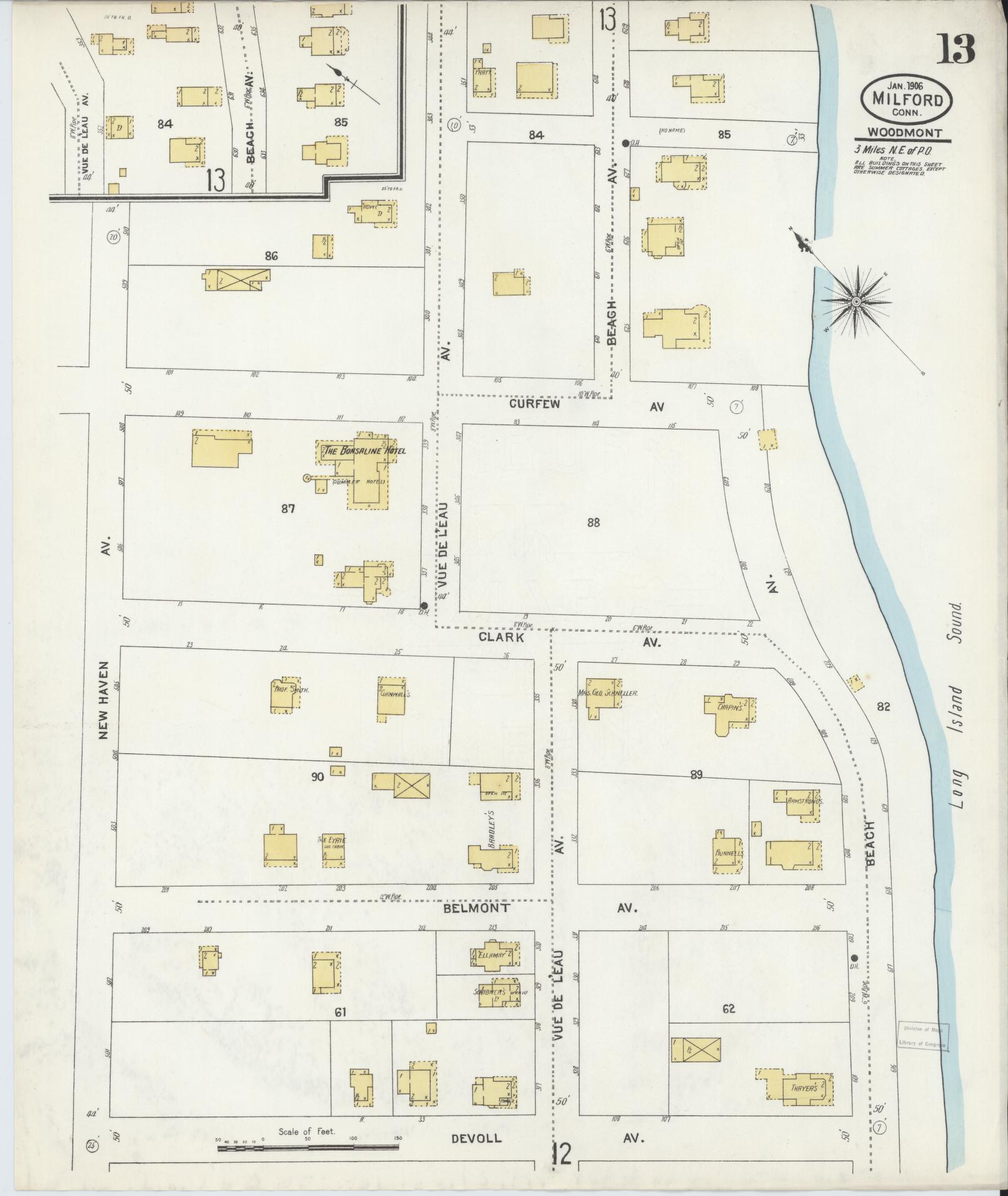 Sanborn Fire Insurance Map from Milford, New Haven County, Connecticut (1906), Sheet #0013 - Complete Map Set gallery image, historic Sanborn map, vintage wall art, Connecticut Connecticut