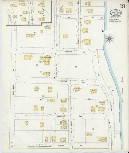 Sanborn Fire Insurance Map from Milford, New Haven County, Connecticut (1906), Sheet #0013 - Complete Map Set gallery image, historic Sanborn map, vintage wall art, Connecticut Connecticut
