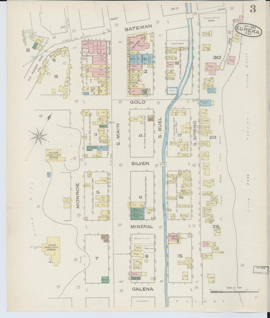 Sanborn Fire Insurance Map from Eureka, Eureka County, Nevada (1886), Sheet #0003 - Historic Sanborn Fire Insurance Map Print, vintage old map wall art, antique decor, genealogy gift, Nevada Nevada map