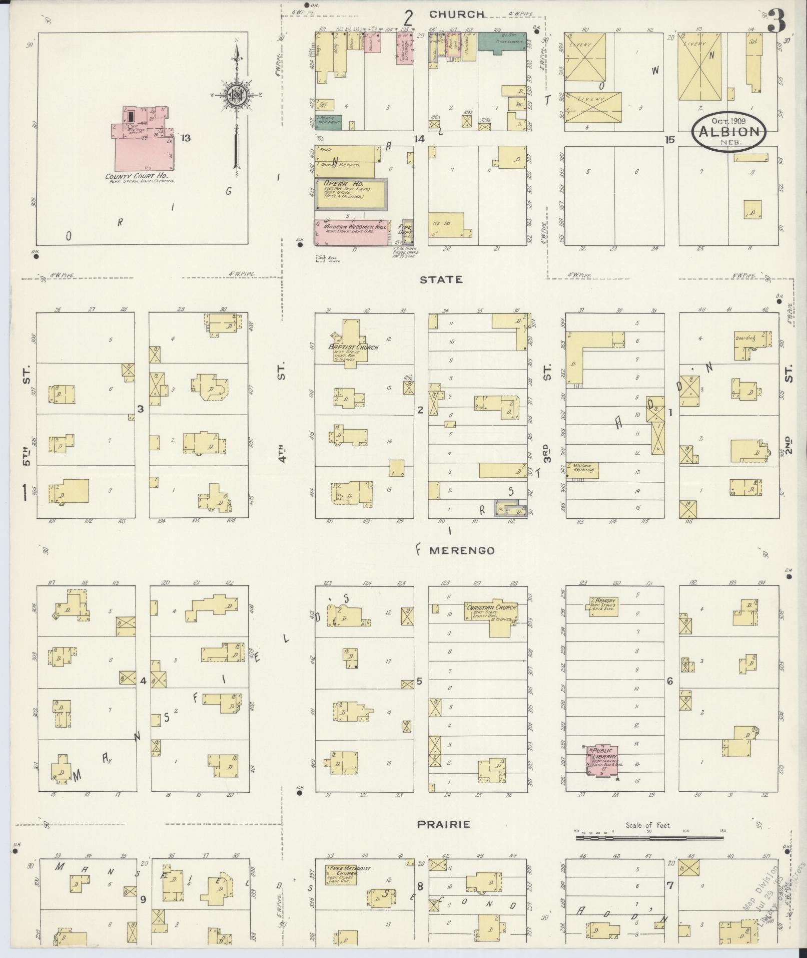 Sanborn Fire Insurance Map from Albion, Boone County, Nebraska (1909), Sheet #0003 - Historic Sanborn Fire Insurance Map Print, vintage old map wall art, antique decor, genealogy gift, Nebraska Nebraska map