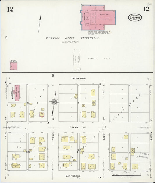 Sanborn Fire Insurance Map from Laramie, Albany County, Wyoming (1924), Sheet #0012 - Historic Sanborn Fire Insurance Map Print, vintage old map wall art, antique decor, genealogy gift, Wyoming Wyoming map