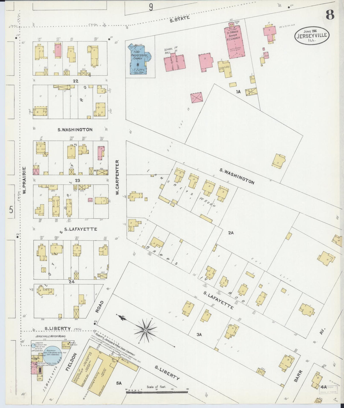 Sanborn Fire Insurance Map from Jerseyville, Jersey County, Illinois (1906), Sheet #0008 - Complete Map Set gallery image, historic Sanborn map, vintage wall art, Illinois Illinois