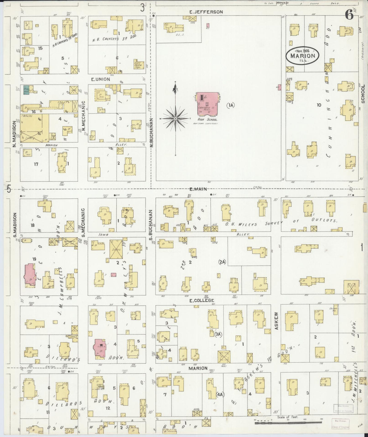 Sanborn Fire Insurance Map from Marion, Williamson County, Illinois (1906), Sheet #0006 - Complete Map Set gallery image, historic Sanborn map, vintage wall art, Illinois Illinois